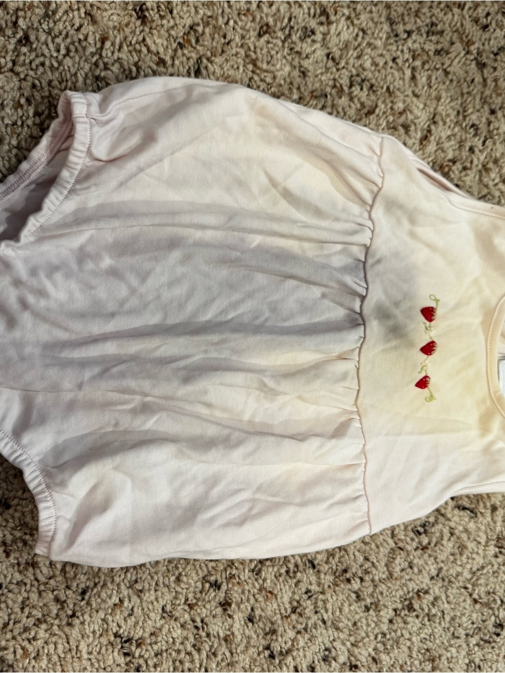 Little English Pale Pink Baby Romper with Red Heart Embroidery